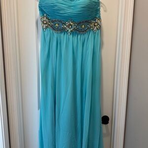 Night Moves Aqua Satin Gown